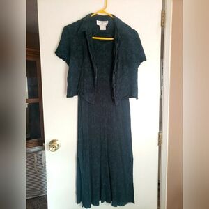 Vintage 1980's Karin Stevens 2-piece emerald green textured dress